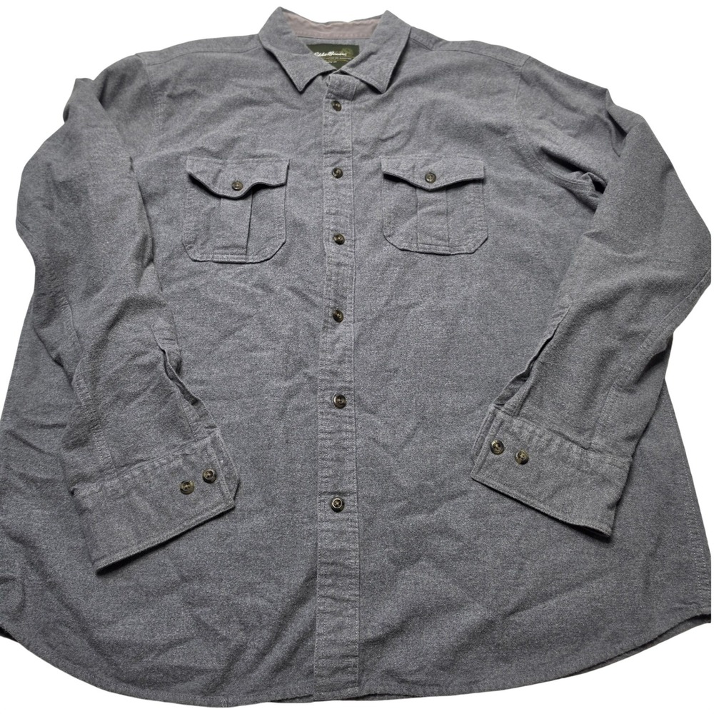Eddie Bauer Mens XL Gray Flannel Long Sleeve Button Down Cotton Shirt Pockets